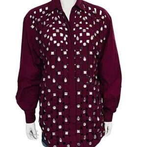 Yak Magik Vintage Rhinestone Button Down Basket Weave Shirt Size L